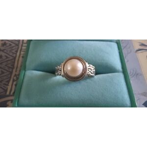 Gorgeous 925 Sterling Silver Genuine Pearl Braided Band Ring Sz 8
